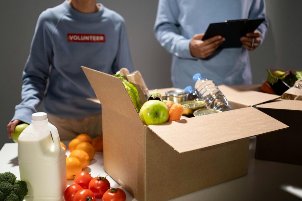 Line at a NYC mobile market offering free produce to residents